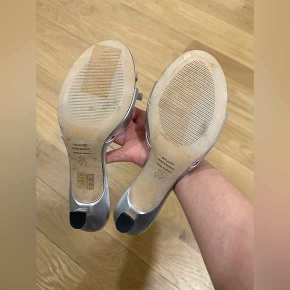 Stuart Weitzman Felicity 50 Bow-top Slide Sandals In Silver - Picture 3 of 4